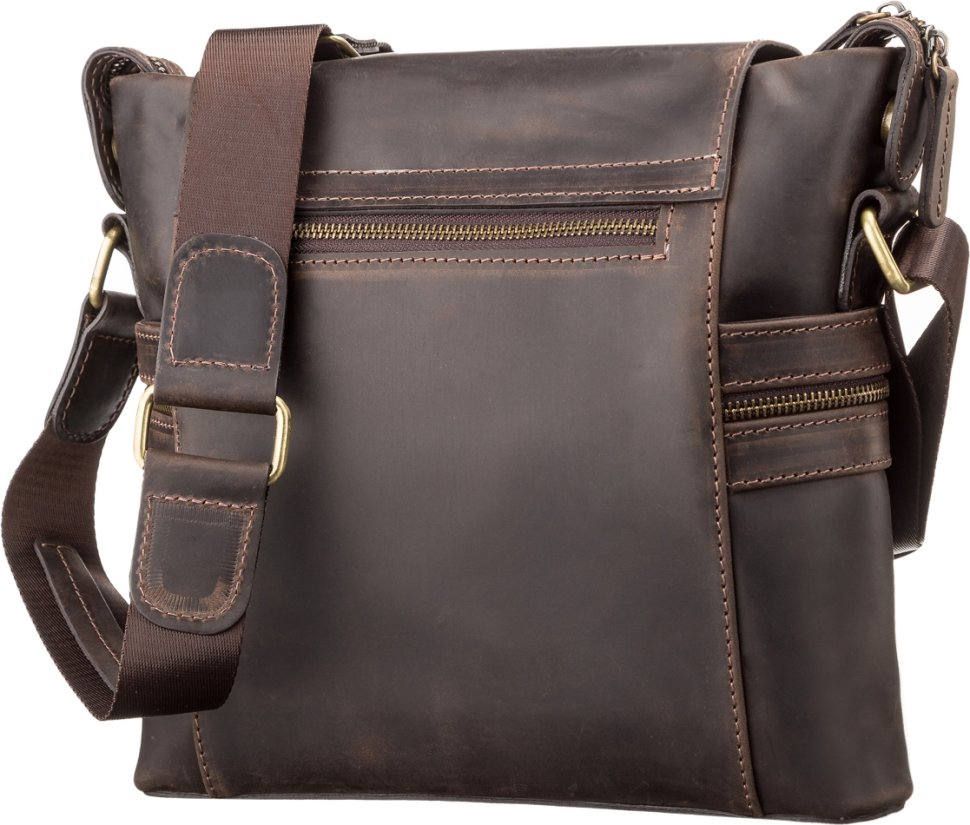 Повседневная мужская винтажная сумка через плечо из кожи крейзи хорс SHVIGEL (11097)