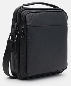 Повседневная мужская барсетка из кожи флотар с ручкой для носки Borsa Leather 104558 черного цвета