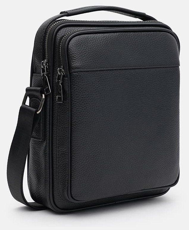 Повседневная мужская барсетка из кожи флотар с ручкой для носки Borsa Leather 104558 черного цвета фото №2 Повседневная мужская барсетка из кожи флотар с ручкой для носки Borsa Leather 104558 черного цвета modnotak фото №2