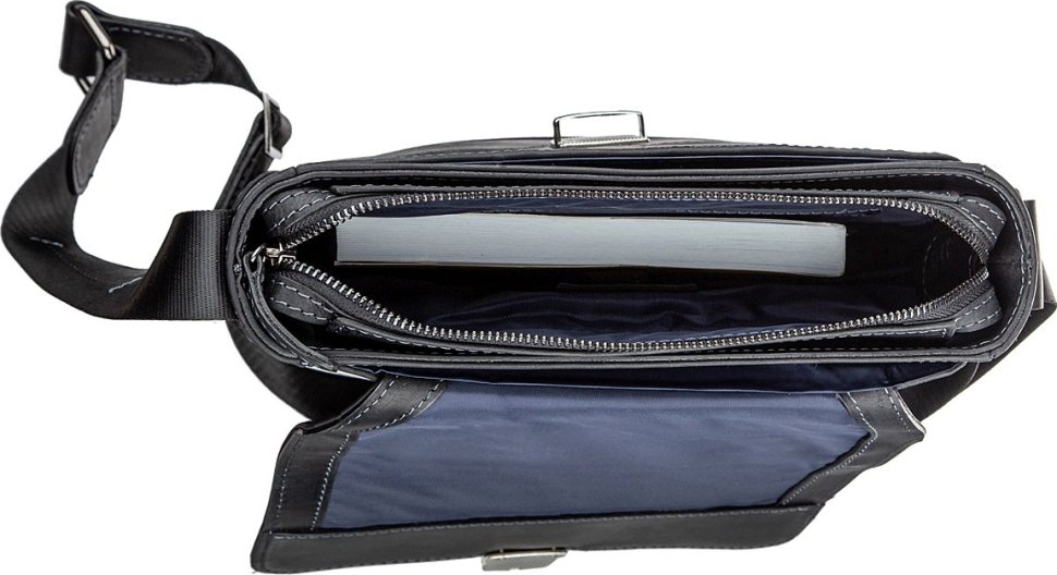 Черная мужская сумка-барсетка из винтажной кожи с клапаном SHVIGEL (11137)