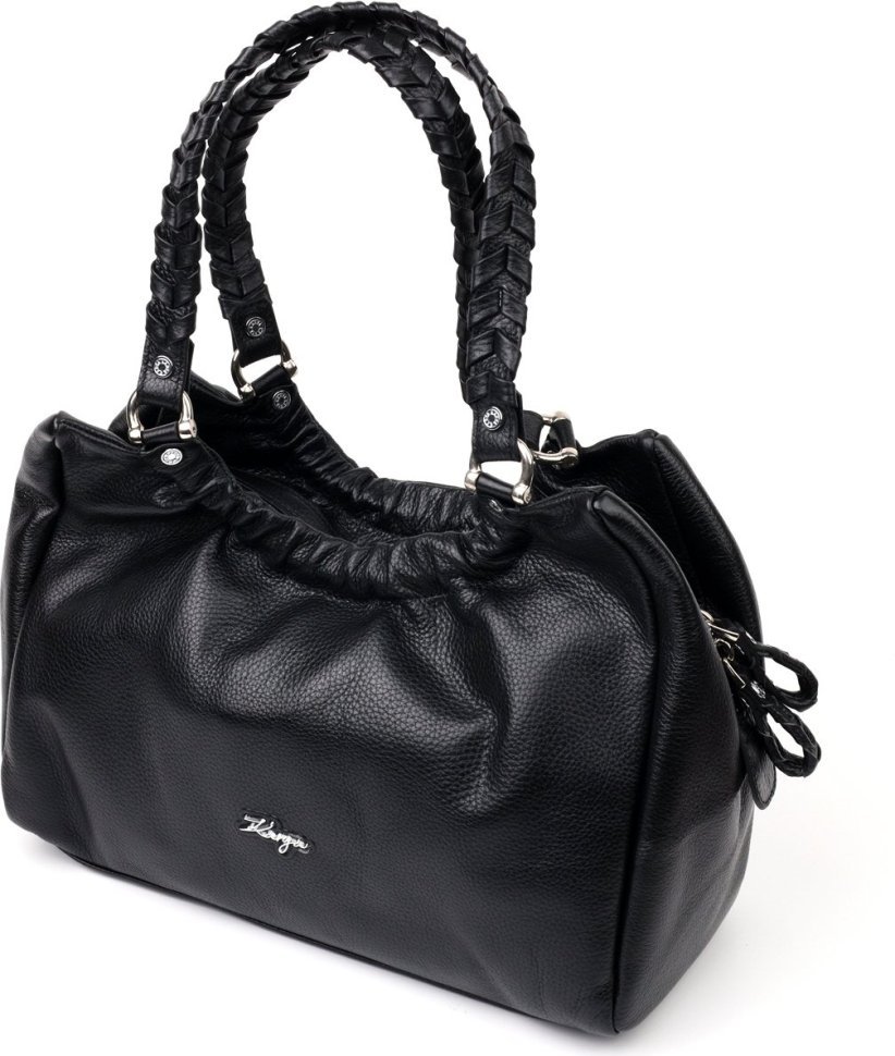 Шкіряна жіноча сумка в класичному чорному кольорі з ручками KARYA (2420844)