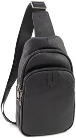 Мужской слинг из натуральной кожи Leather Collection 94558 черного цвета