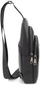 Мужской слинг из натуральной кожи Leather Collection 94558 черного цвета
