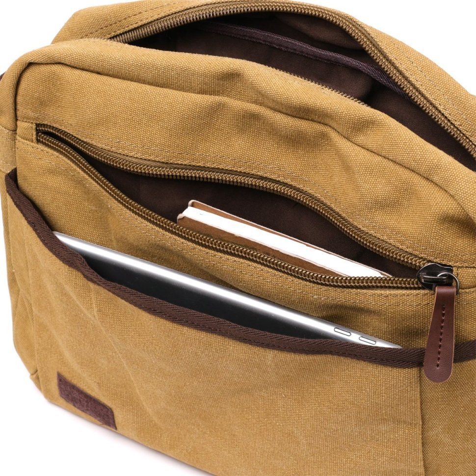 Наплічна текстильна сумка для ноутбука в кольорі хакі Vintage (20188)