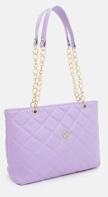 Стильная стёганая женская сумка из кожзама с длинными ручками Monsen 94658 фиолетового цвета