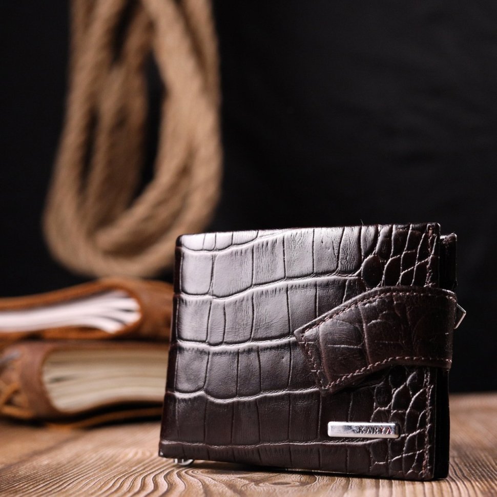 Стильний чоловічий гаманець із натуральної фактурної шкіри під крокодила із затискачем для купюр KARYA (2421044)