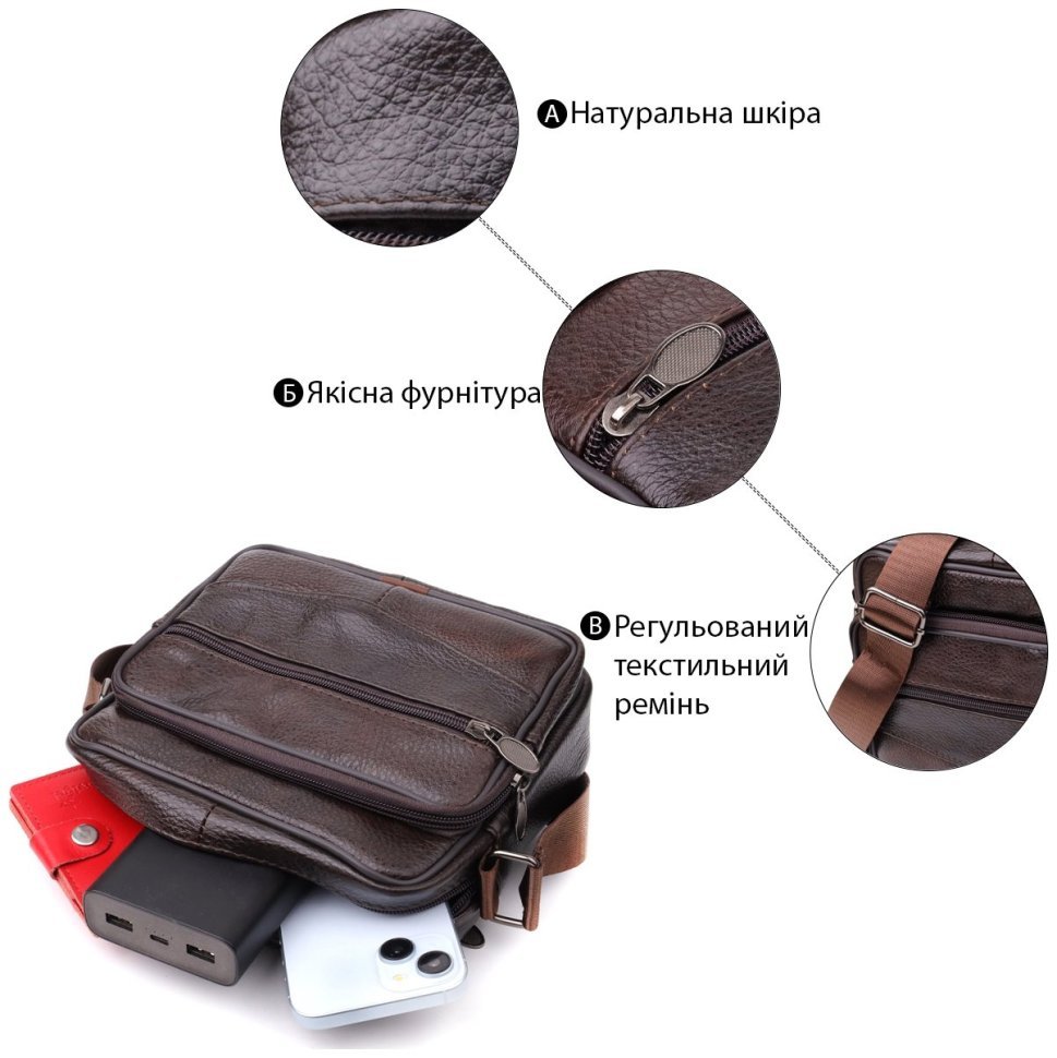 Горизонтальна чоловіча сумка з натуральної шкіри Vintage 94858 коричневого кольору фото №4 Горизонтальна чоловіча сумка з натуральної шкіри Vintage 94858 коричневого кольору modnotak фото №4
