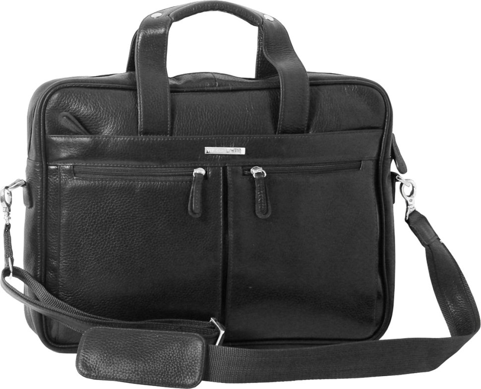Мужская деловая сумка-портфель из натуральной кожи флотар черного цвета Vip Collection (21112)