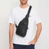 Чоловічий чорний слінг-рюкзак середнього розміру з натуральної шкіри Keizer (21414) - 2