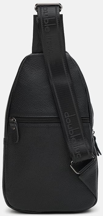 Чоловічий чорний слінг-рюкзак середнього розміру з натуральної шкіри Keizer (21414)