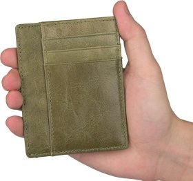 Зеленая компактная кредитница из натуральной кожи Vintage (2414500)