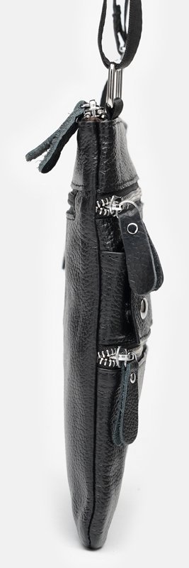 Тонкая кожаная мужская сумка-планшет с серебристой фурнитурой Keizer (19359)