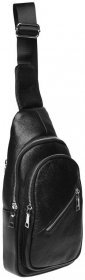 Чоловік шкіряна сумка-рюкзак через плече з зносостійкого шкіри чорного кольору Borsa Leather (19383)