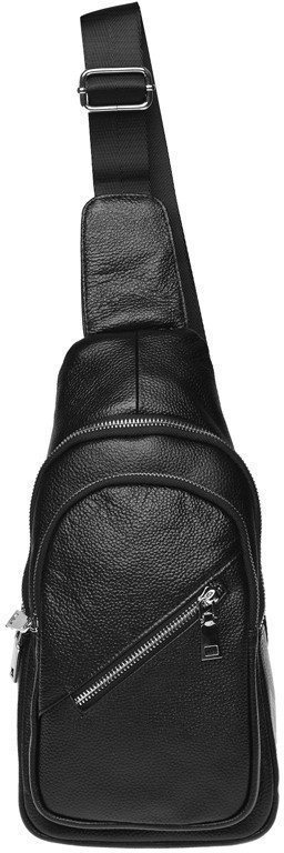 Мужской кожаная сумка-рюкзак через плечо из износостойкой кожи черного цвета Borsa Leather (19383)