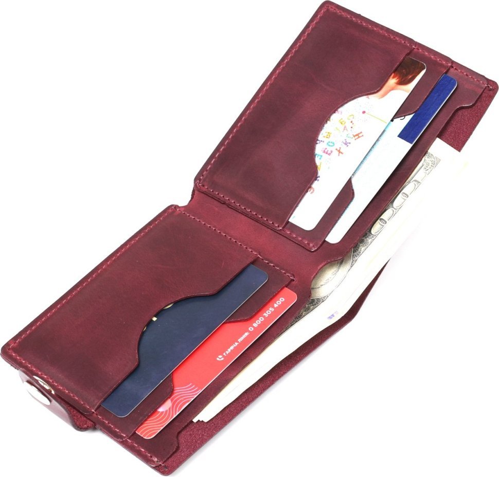 Тонкий женский марсаловый кошелек из винтажной кожи без монетницы Shvigel (2416457)