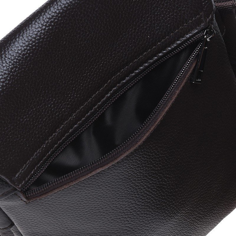 Мужская классическая кожаная сумка через плечо в темно-коричневом цвете Keizer (57158)
