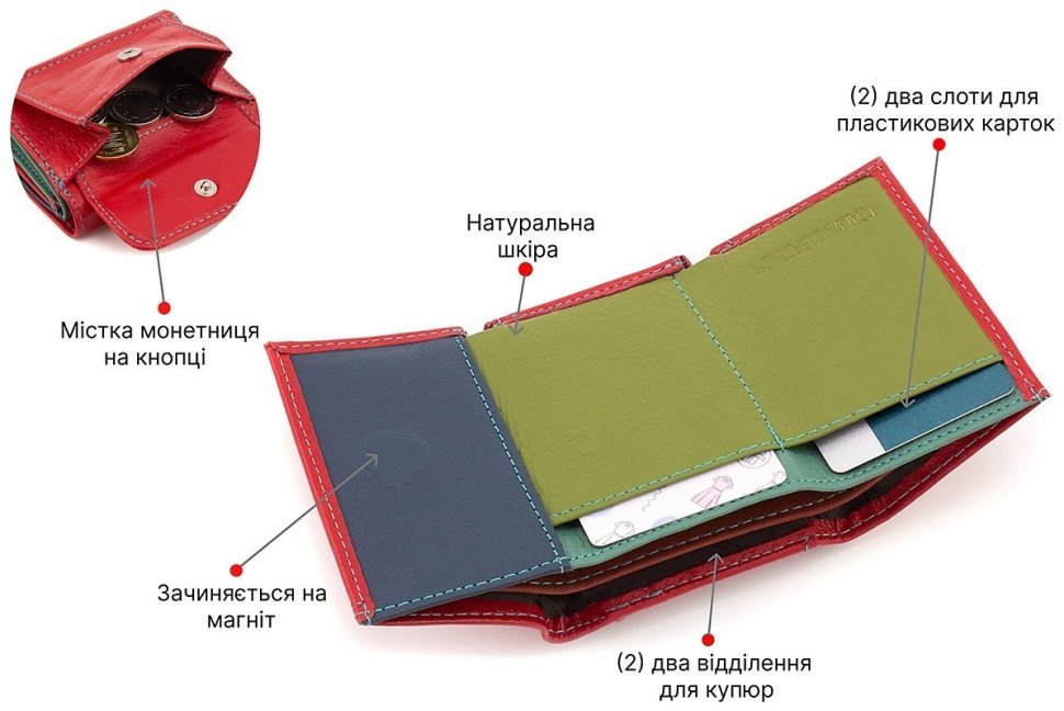 Маленький жіночий гаманець із натуральної шкіри червоного кольору ST Leather 1767258 modnotak фото №4