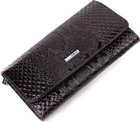Темно-коричневий жіночий гаманець із лакової шкіри із клапаном KARYA (2421360)