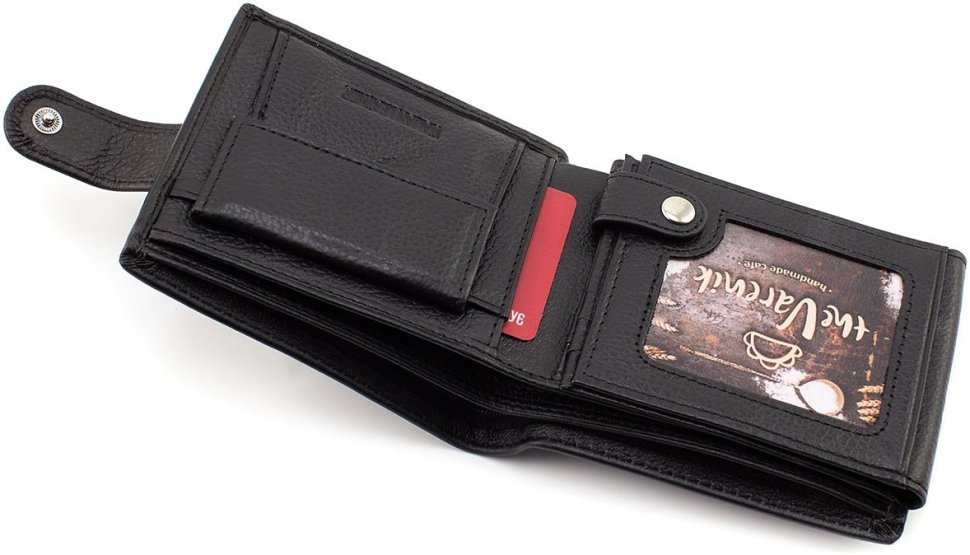Горизонтальне чоловіче портмоне із натуральної шкіри чорного кольору під документи ST Leather 1767358