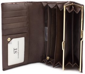Коричневый лаковый кошелек на кнопке ST Leather (16288)