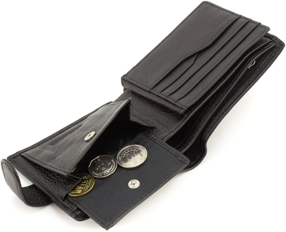 Мужское портмоне из натуральной кожи черного цвета с блоком под карты ST Leather 1767458