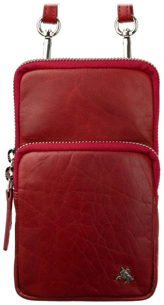 Маленькая женская сумка для телефона из натуральной кожи красного цвета Visconti 77758