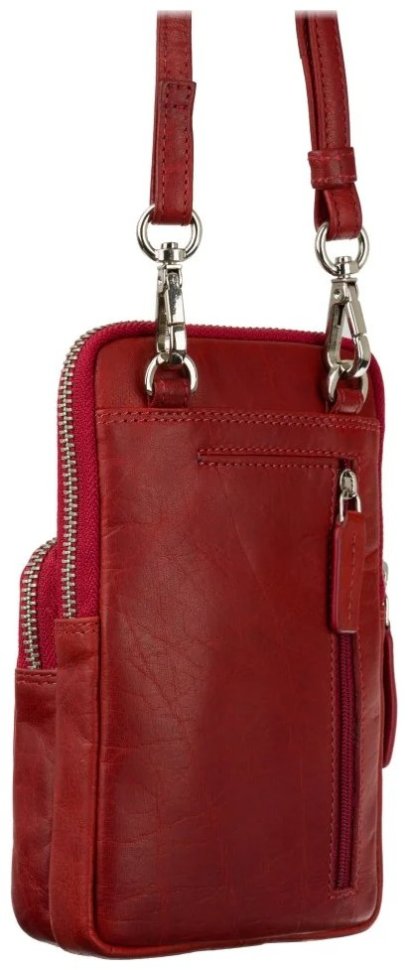 Маленькая женская сумка для телефона из натуральной кожи красного цвета Visconti 77758