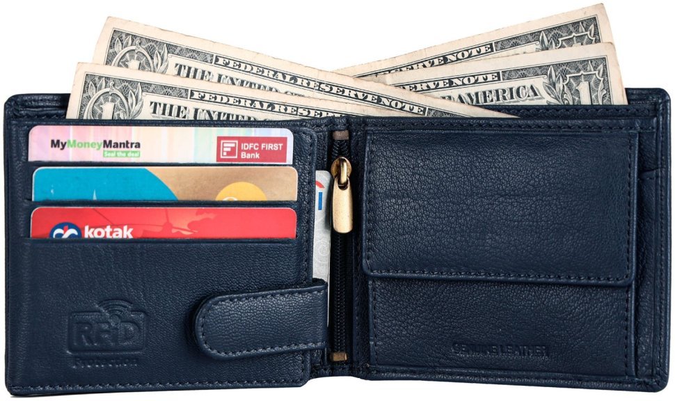 Качественный мужской кошелек из фактурной кожи без застежки Hammonds Flycatcher HF592 синего цвета 108058 modnotak фото №2