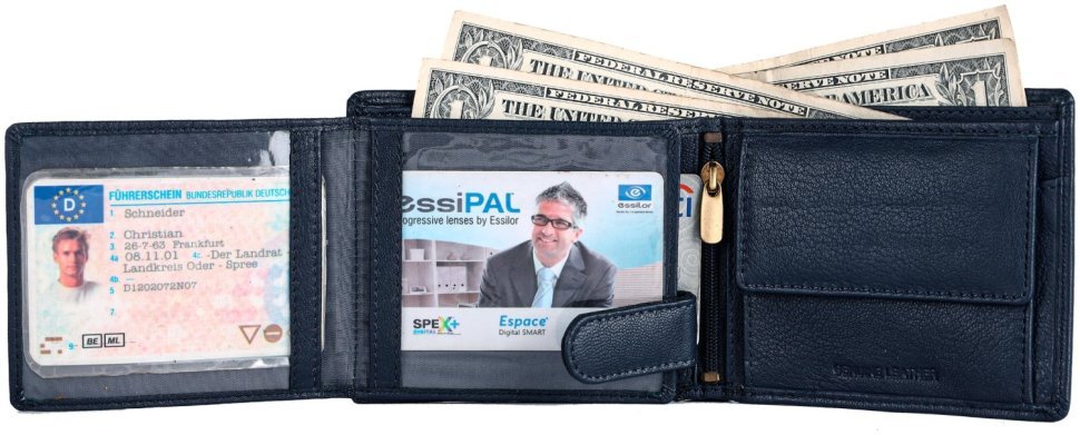 Качественный мужской кошелек из фактурной кожи без застежки Hammonds Flycatcher HF592 синего цвета 108058 modnotak фото №3