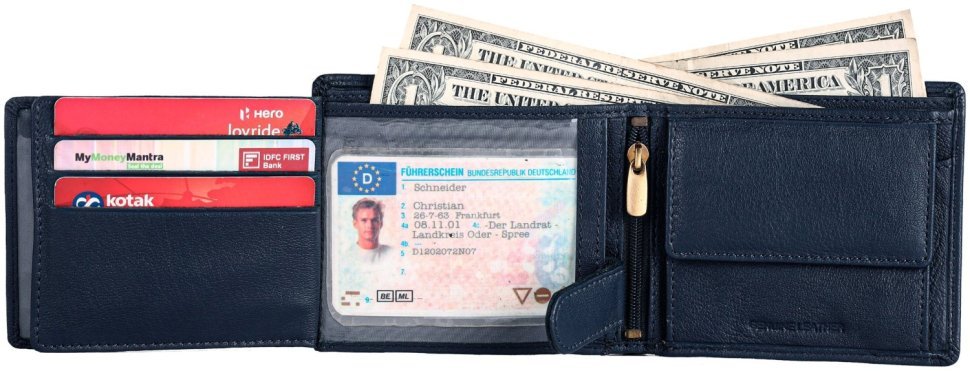 Качественный мужской кошелек из фактурной кожи без застежки Hammonds Flycatcher HF592 синего цвета 108058 modnotak фото №4