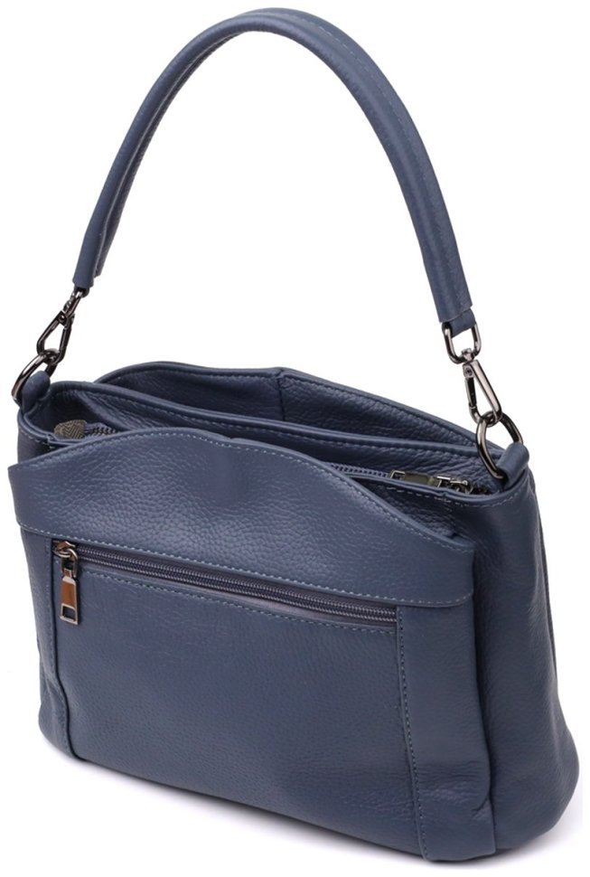 Повседневная женская сумка на плечо из натуральной фактурной кожи синего цвета Vintage 98158 modnotak фото №2