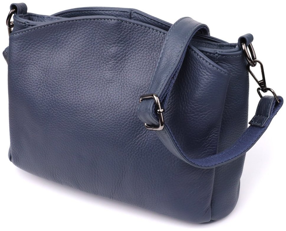 Повседневная женская сумка на плечо из натуральной фактурной кожи синего цвета Vintage 98158 modnotak фото №5
