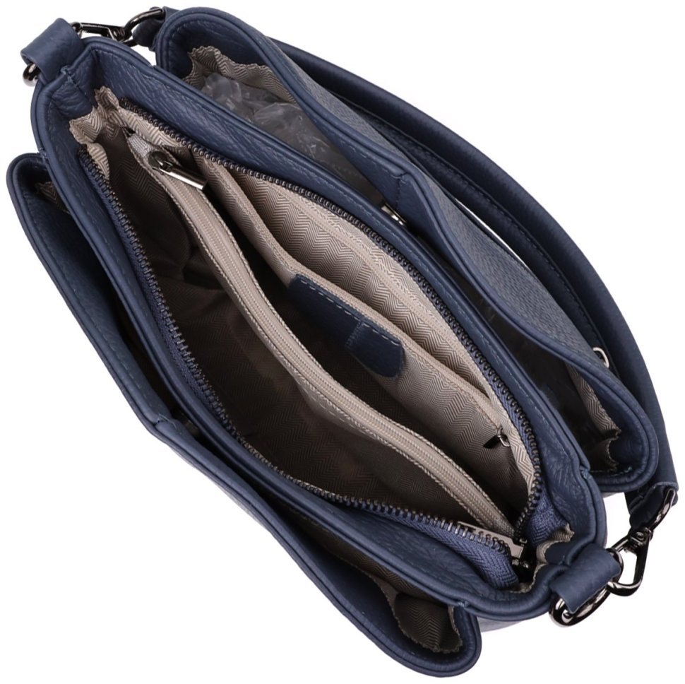 Повседневная женская сумка на плечо из натуральной фактурной кожи синего цвета Vintage 98158 modnotak фото №7