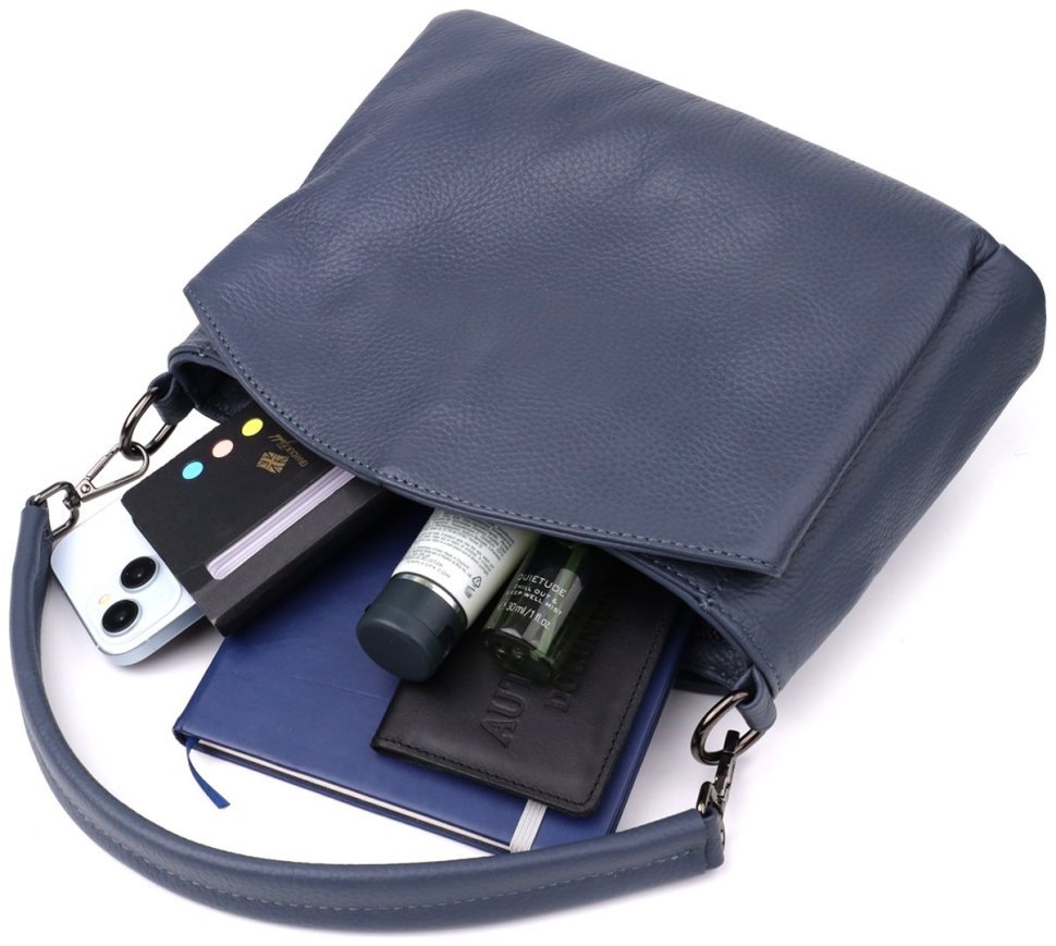 Повседневная женская сумка на плечо из натуральной фактурной кожи синего цвета Vintage 98158 modnotak фото №10