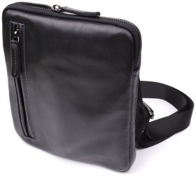 Практичная мужская сумка планшет из гладкой кожи черного цвета Shvigel через плечо 108358