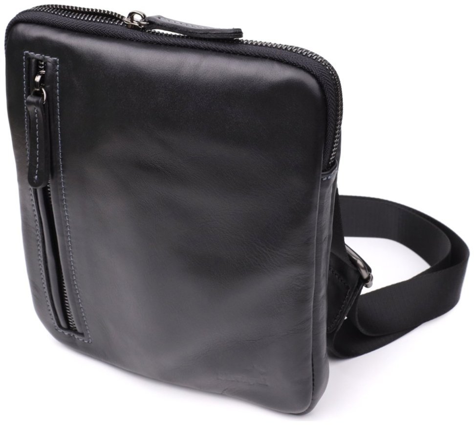 Практичная мужская сумка планшет из гладкой кожи черного цвета Shvigel через плечо 108358 modnotak фото №1