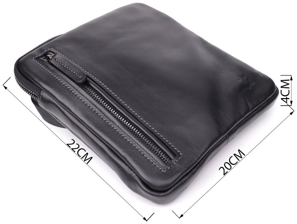 Практичная мужская сумка планшет из гладкой кожи черного цвета Shvigel через плечо 108358 modnotak фото №3