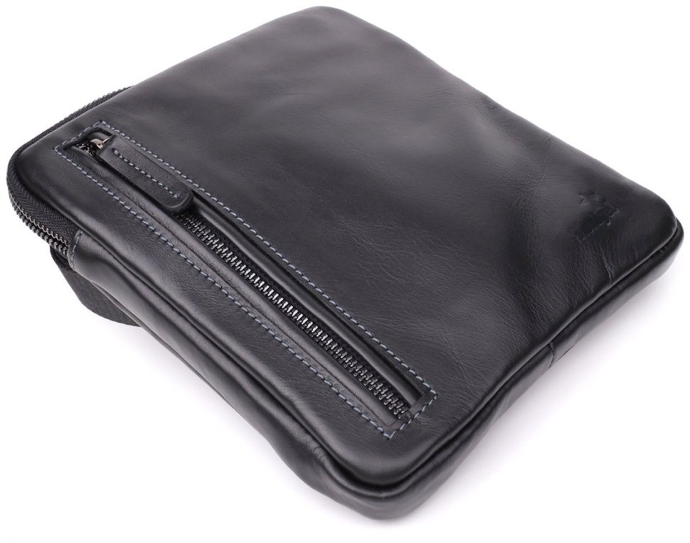 Практичная мужская сумка планшет из гладкой кожи черного цвета Shvigel через плечо 108358 modnotak фото №6