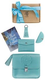 Жіночий подарунковий набір (сумка, гаманець, брелок) із натуральної шкіри бірюзового кольору BlankNote 78558