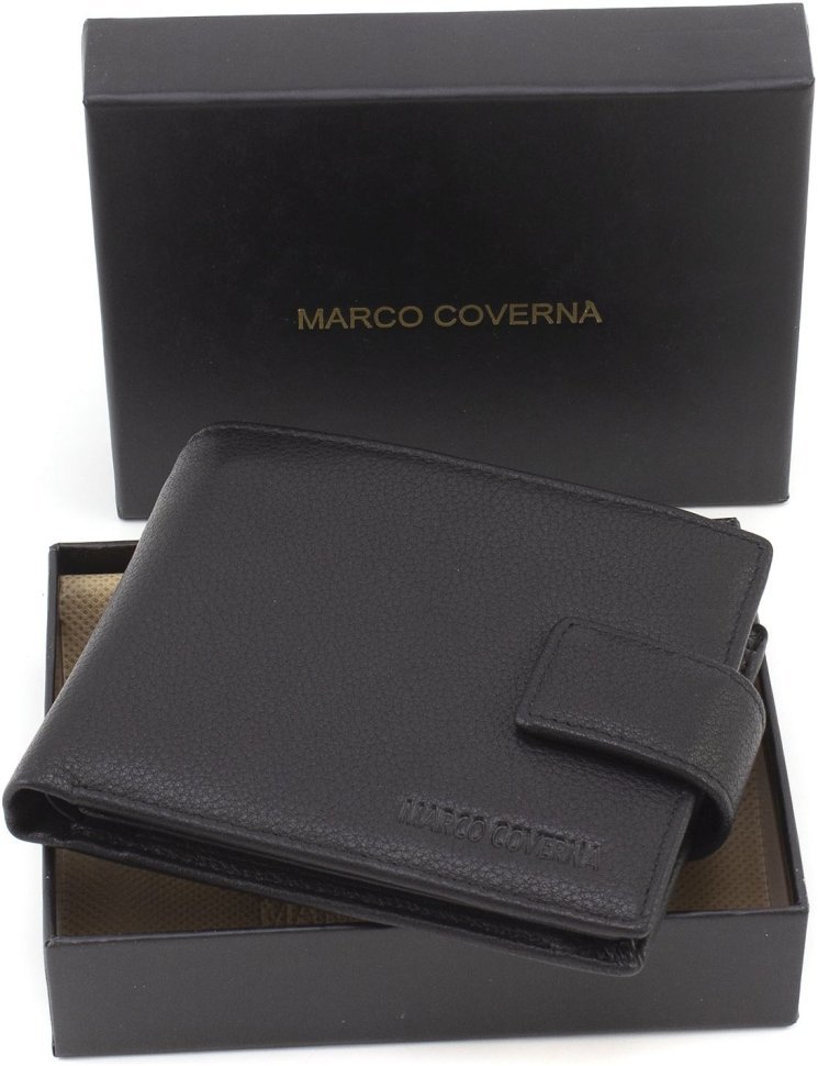 Классическое мужское портмоне из натуральной кожи с фиксацией на кнопку Marco Coverna 68658