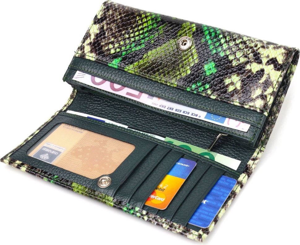 Різнокольоровий горизонтальний жіночий гаманець із натуральної шкіри з тисненням під змію CANPELLINI (2421650)