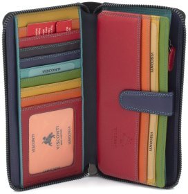 Просторий жіночий гаманець з натуральної шкіри чорного кольору на блискавці Visconti Iris 68758