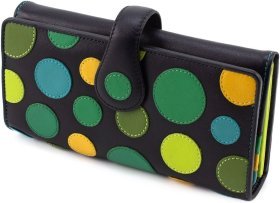 Большой женский кошелек в мультицветной горошек с хлястиком на кнопке Visconti Neptune 68858