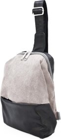Добротна чоловіча сумка-слінг з натуральної шкіри та текстилю в чорно-коричневому кольорі TARWA (21697)