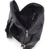 Добротная мужская сумка-слинг из натуральной кожи и текстиля в черно-коричневом цвете TARWA (21697) - 2