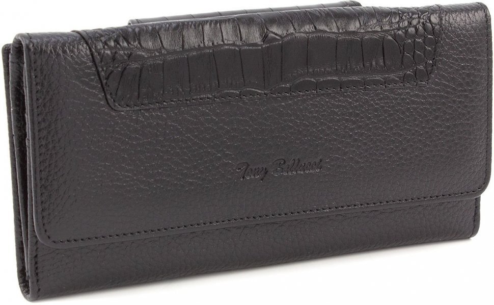 Кожний просторий жіночий гаманець чорного кольору з відділом під карти Tony Bellucci (10887)