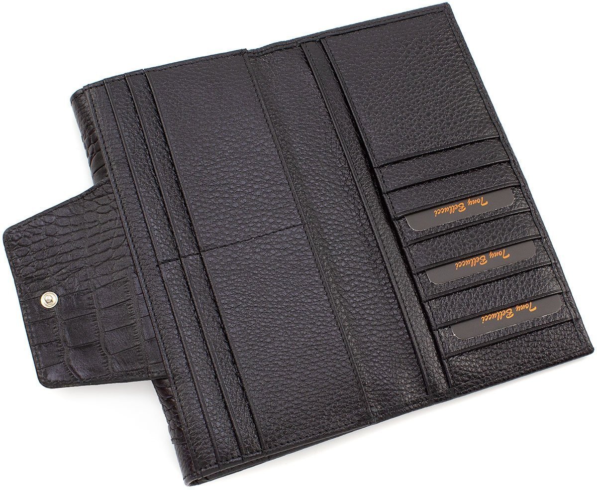 Кожний просторий жіночий гаманець чорного кольору з відділом під карти Tony Bellucci (10887)