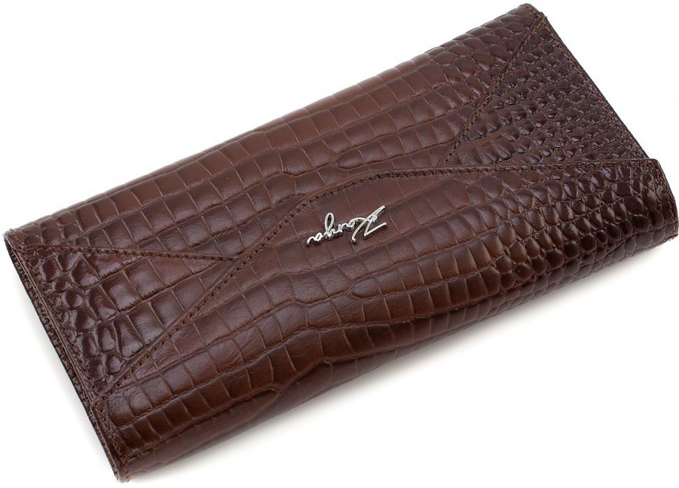 Довгий жіночий гаманець коричневого кольору з натуральної шкіри KARYA (19568)