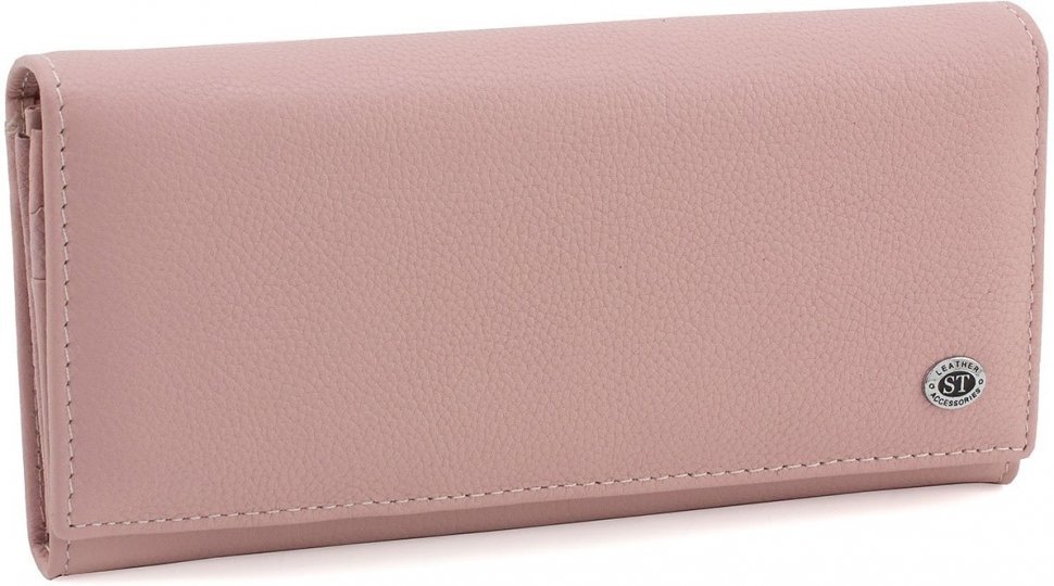 Великий шкіряний жіночий гаманець світло-рожевого кольору з клапаном на кнопці ST Leather (14047)