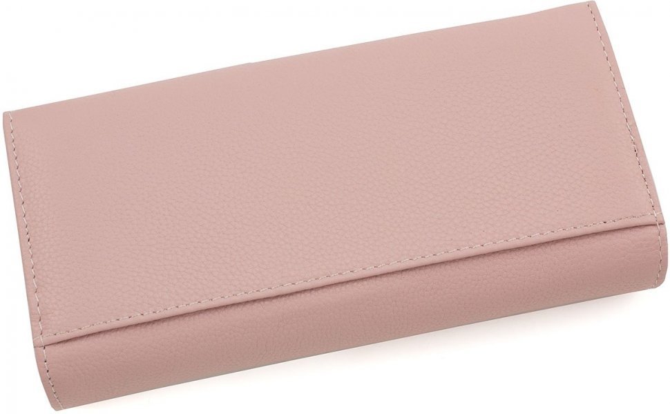 Уцінка! Великий шкіряний жіночий гаманець світло-рожевого кольору з клапаном на кнопці ST Leather (14047)